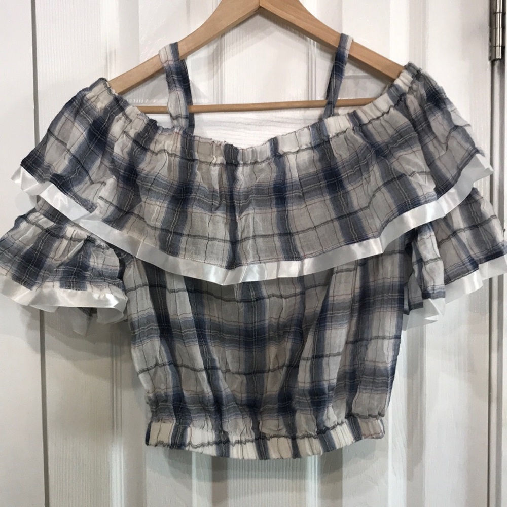 INA Off Shoulder Plaid Ruffle Crop Top- NWT- Small